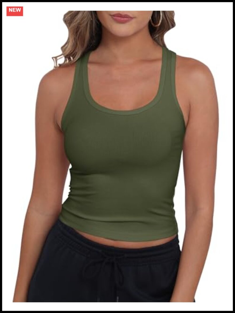 Sleeveless Scoop Neck Racerback Ribbed Knit Fitted Crop Tank Top